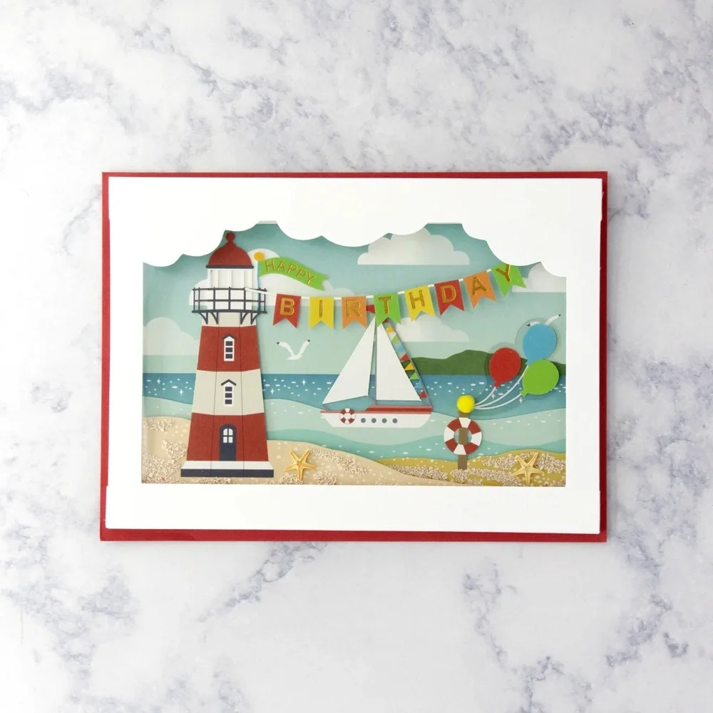 🆕Papyrus “Shadowbox” Coastal Birthday Greeting Card